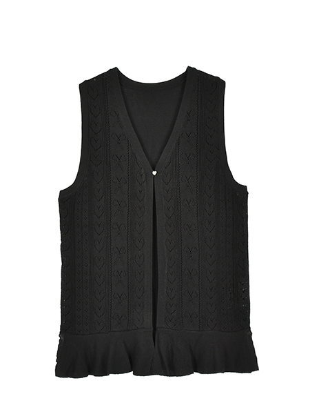 透かしﾊｰﾄﾘﾎﾞﾝのふりるﾆｯﾄｼﾞﾚ 詳細画像 ﾌﾞﾗｯｸ 1