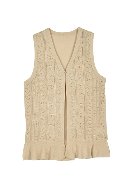 透かしﾊｰﾄﾘﾎﾞﾝのふりるﾆｯﾄｼﾞﾚ 詳細画像 ﾍﾞｰｼﾞｭ 1