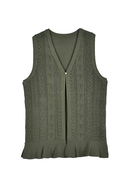 透かしﾊｰﾄﾘﾎﾞﾝのふりるﾆｯﾄｼﾞﾚ 詳細画像 ｶｰｷ 1