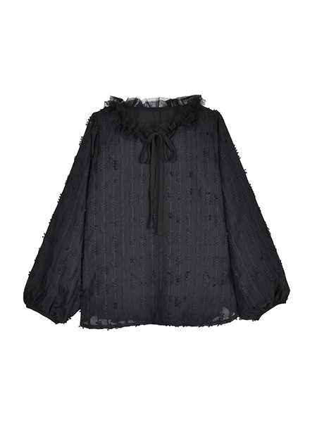 ﾁｭｰﾙﾓﾁｰﾌ刺繍のﾌｪﾐﾆﾝﾌﾟﾙｵｰﾊﾞｰ 詳細画像 ﾌﾞﾗｯｸ 1