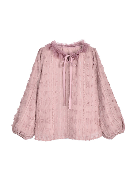 ﾁｭｰﾙﾓﾁｰﾌ刺繍のﾌｪﾐﾆﾝﾌﾟﾙｵｰﾊﾞｰ 詳細画像 ﾋﾟﾝｸ 1