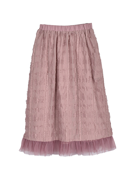 ﾁｭｰﾙﾓﾁｰﾌ刺繍のﾌｪﾐﾆﾝﾘﾎﾞﾝｽｶｰﾄ 詳細画像 ﾋﾟﾝｸ 1