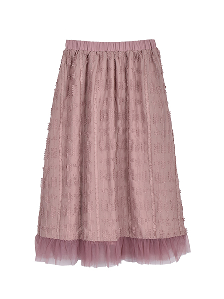 ﾁｭｰﾙﾓﾁｰﾌ刺繍のﾌｪﾐﾆﾝﾘﾎﾞﾝｽｶｰﾄ 詳細画像 ﾋﾟﾝｸ 2