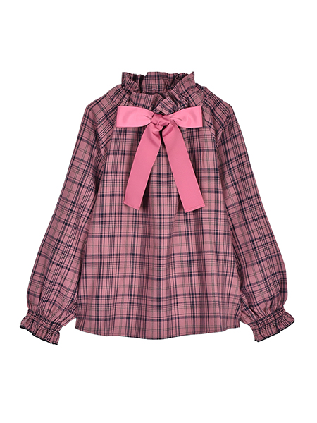 ｵﾘｼﾞﾅﾙﾁｪｯｸのﾎﾞｳﾀｲﾘﾎﾞﾝﾌﾞﾗｳｽ 詳細画像 ﾋﾟﾝｸ系 1