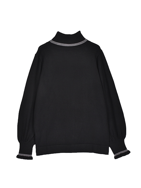 ﾊｰﾄﾁｪﾘｰ刺繍のﾗｲﾝ配色ﾆｯﾄﾌﾟﾙｵｰﾊﾞｰ 詳細画像 ﾌﾞﾗｯｸ 2