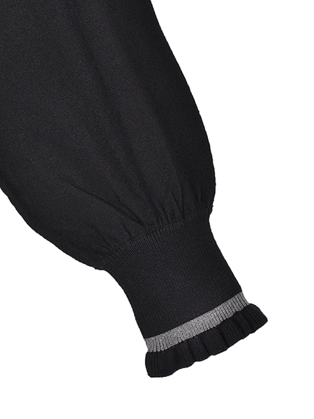 ﾊｰﾄﾁｪﾘｰ刺繍のﾗｲﾝ配色ﾆｯﾄﾌﾟﾙｵｰﾊﾞｰ 詳細画像 ﾌﾞﾗｯｸ 5