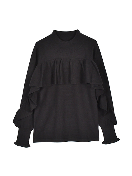 大人ﾌｪﾐﾆﾝなﾗｯﾌﾙふりるﾆｯﾄﾌﾟﾙｵｰﾊﾞｰ 詳細画像 ﾌﾞﾗｯｸ 1